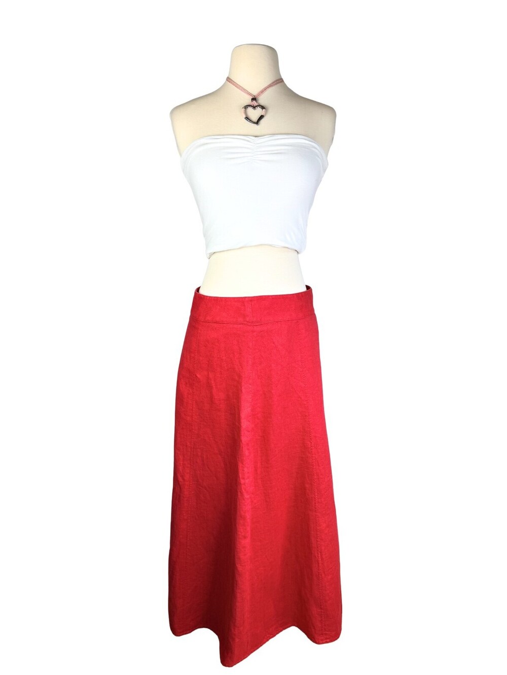 Talbots 100% Linen Red A-Line Midi Skirt Size 4 Cottagecore Summer
